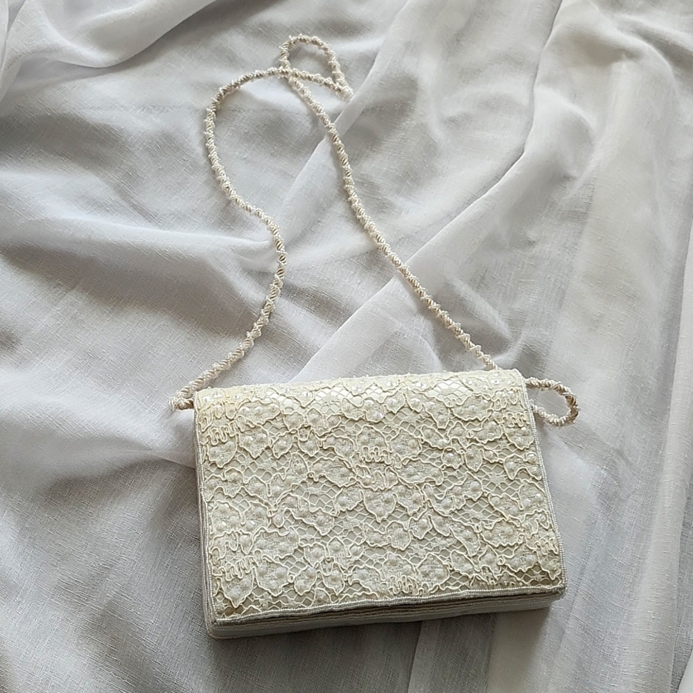Genie White Lace and Sequins Shoulder/Crossbody Clutch, $45